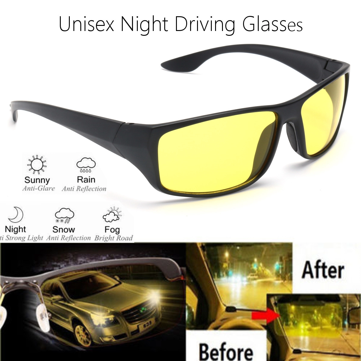 Night Driving Polarized Glasses for Men Women Anti Glare Rainy Safe HD Night Vision HOT Fashion Sunglasses UV 400 Eye Protecting Glasses Goggles